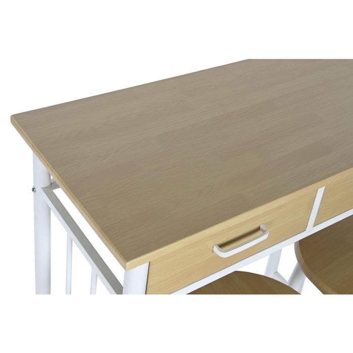 DKD Home Decor Mesa Basicos Natural Blanco Metal MDF 50 x 84 x 80 cm Set de 3 1