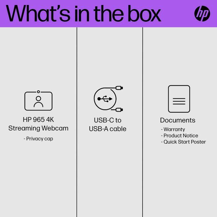 HP 965 Cámara Web Streaming 4K 8 MP, 3840 x 2160 Pixeles, USB 26