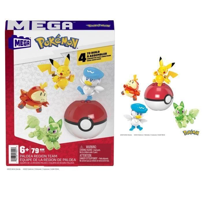 Mega Bloks Pokemon Equipo Región Paldea con Pikachu, Sprigatito, Fuecoco y Quaxly (HPX92)