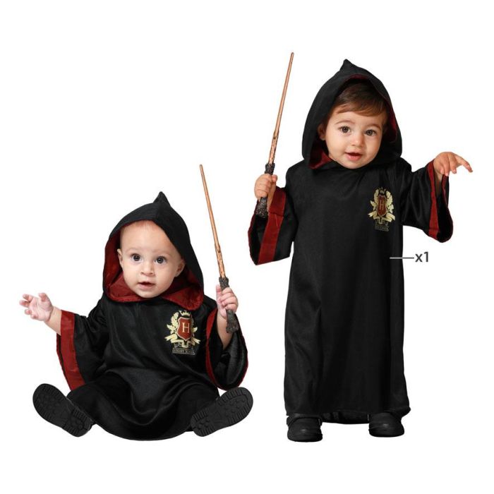 Disfraz Bebé Estudiante de Magia Unisex 24 Meses, Túnica Negra Poliéster con Capucha y Escudo Dorado, ideal para Carnaval y Fiestas Disfraz Bebé Estudiante de Magia Unisex 24 Meses, Túnica Negra Poliéster con Capucha y Escudo Dorado, ideal para Carnaval y Fiestas
