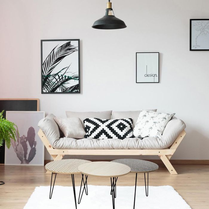 Home Deco Factory Juego 3 Mesas Auxiliares Puzzle Madera Metal 6