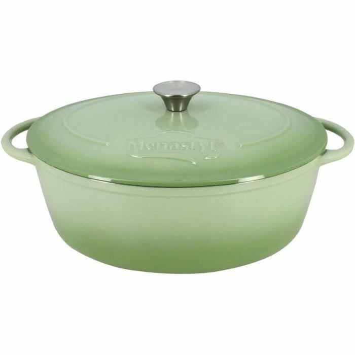 Menastyl 6020075 Cacerola Redonda de Hierro Fundido Esmaltado Verde 7 Litros
