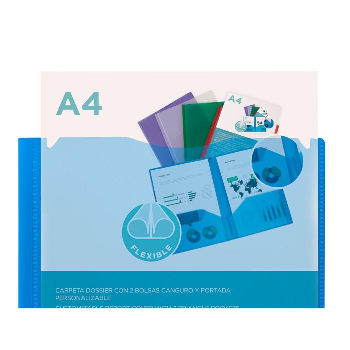 Carpeta Liderpapel Dossier Dos Bolsas Canguro 45682 Polipropileno Din A4 Azul 9