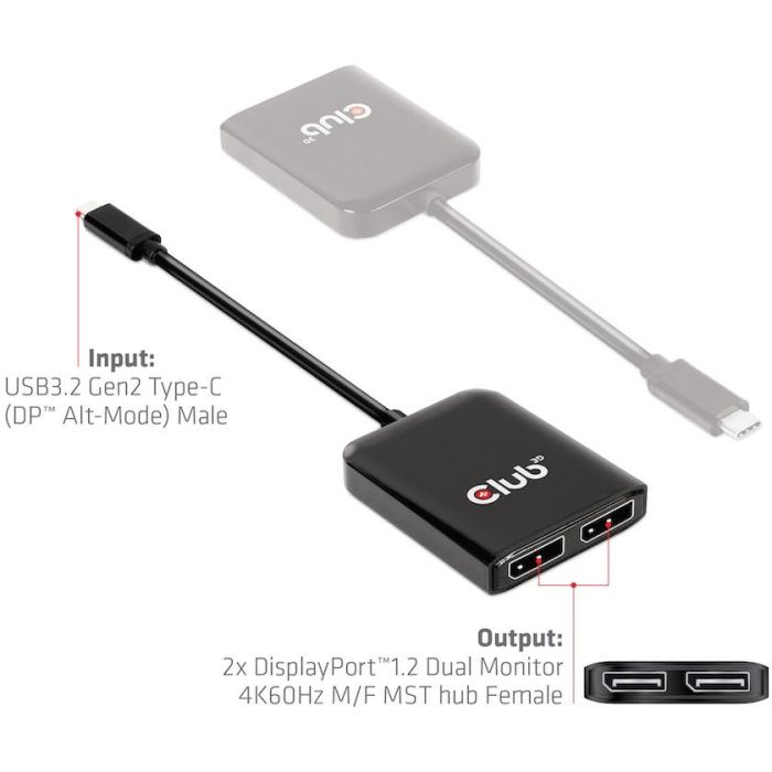 Club3D MST-Hub USB 3.2 Typ C > 2x DP 4K60Hz St/Bu Multi-Stream Transport Hub, USB-C a 2 DisplayPort 4K 60Hz 6 Club3D MST-Hub USB 3.2 Typ C > 2x DP 4K60Hz St/Bu Multi-Stream Transport Hub, USB-C a 2 DisplayPort 4K 60Hz 6