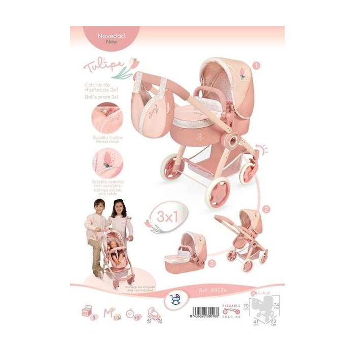 Decuevas Coche de Muñeca 3x1 Plegable con Bolso para Muñecas hasta 48 cm - Dimensiones 41x62x70 cm 10 Decuevas Coche de Muñeca 3x1 Plegable con Bolso para Muñecas hasta 48 cm - Dimensiones 41x62x70 cm 10