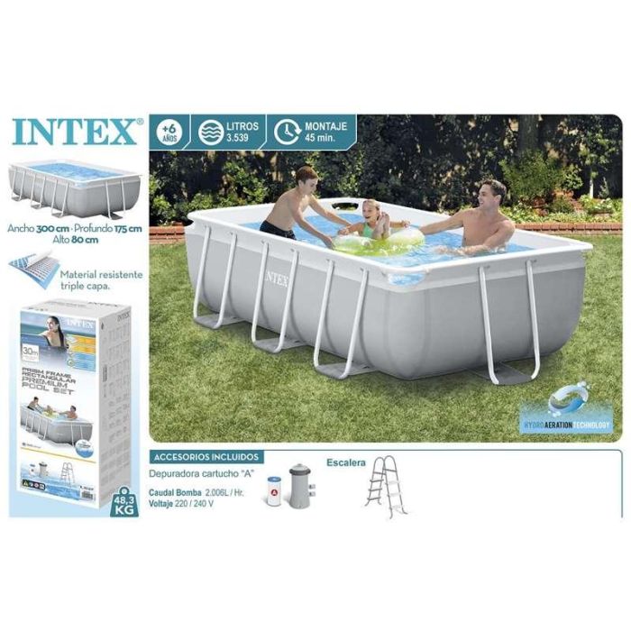 Intex Piscina Rectangular Desmontable Prism Frame con Depuradora y Escalera 300x175x80cm 9