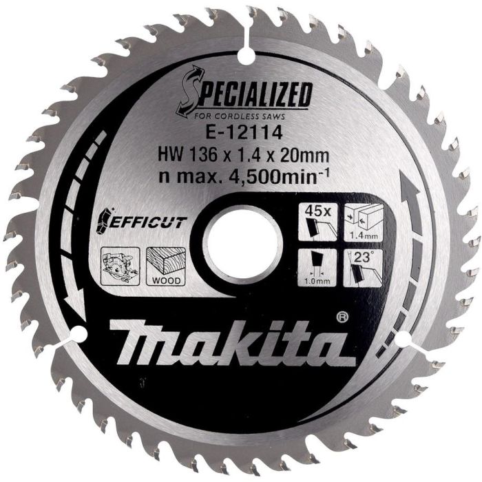 Makita Hoja de Sierra EFFICUT 136x20x45Z para cortes eficientes y duraderos en madera y metal