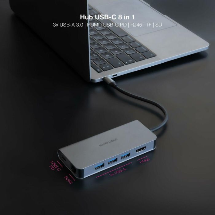 Hub USB NANOCABLE Hub 8en1 Gris 18 cm 4
