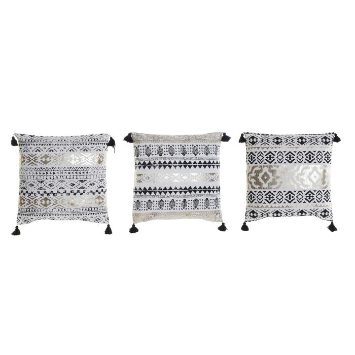 DKD Home Decor Cojin Boho Negro Dorado 45 x 45 x 10 cm (6 Unidades)