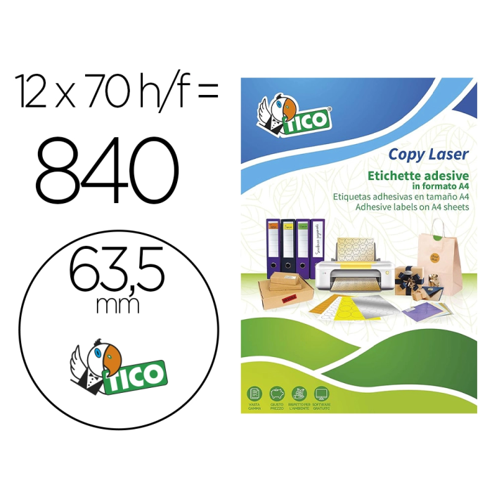 Avery Etiquetas Adhesivas Amarillas Fluorescentes Permanentes Redondas 63,5 mm Caja 840 Unidades