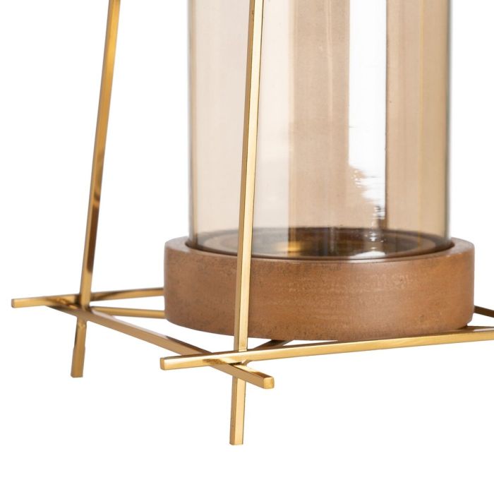 Portavelas Marrón Dorado Madera Cristal Acero 20 x 20 x 23 cm