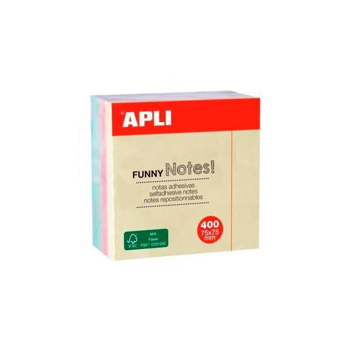 Apli Cubo de Notas Adhesivas Funny 75x75 mm, 400 Hojas, Colores Surtidos Pastel Apli Cubo de Notas Adhesivas Funny 75x75 mm, 400 Hojas, Colores Surtidos Pastel
