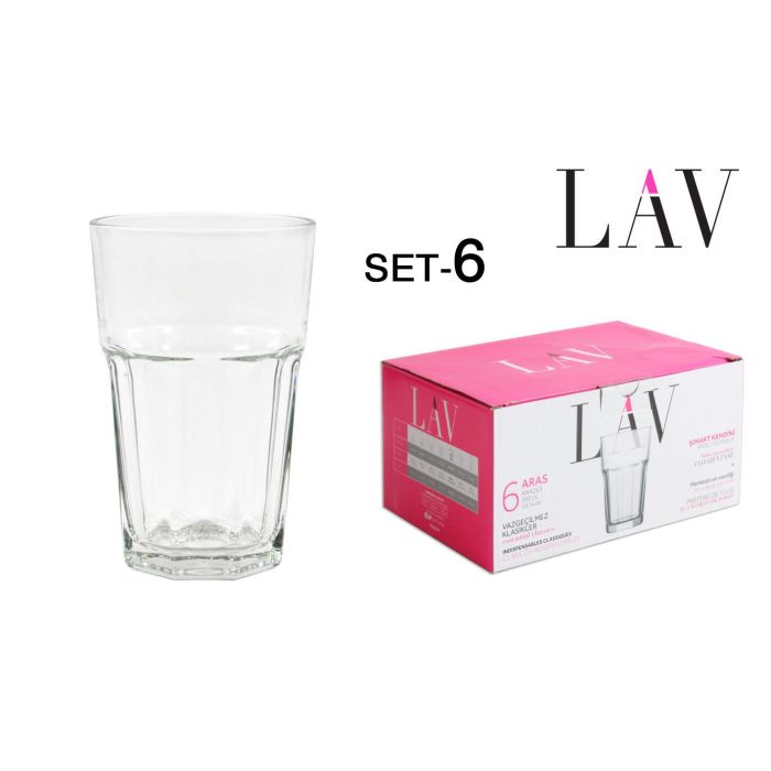 Lav Set 6 Vasos Alto 300 cc Colección Aras (8 Cajas)