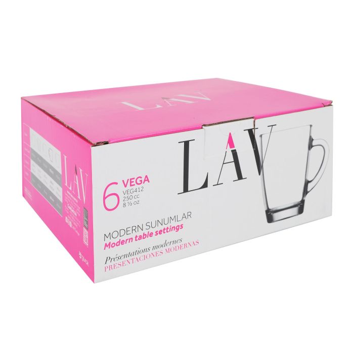 Lav Set 6 Vasos C/Asa 250 Cc Colección Vega 10 x 7.5 x 10 cm (8 Cajas)
