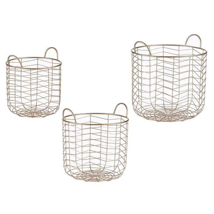 Set 3 Cestos Metálicos Redondos Champagne con Asas Giftdecor - 40x40x42.5 cm, 35x35x38.5 cm, 30x30x35 cm Set 3 Cestos Metálicos Redondos Champagne con Asas Giftdecor - 40x40x42.5 cm, 35x35x38.5 cm, 30x30x35 cm