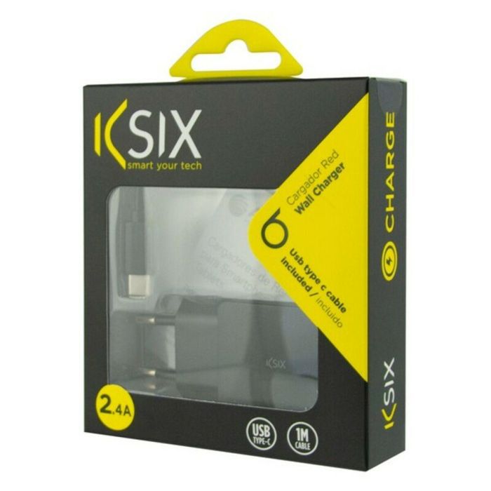 Cargador de Pared + Cable USB A a USB C KSIX USB Negro Cargador de Pared + Cable USB A a USB C KSIX USB Negro