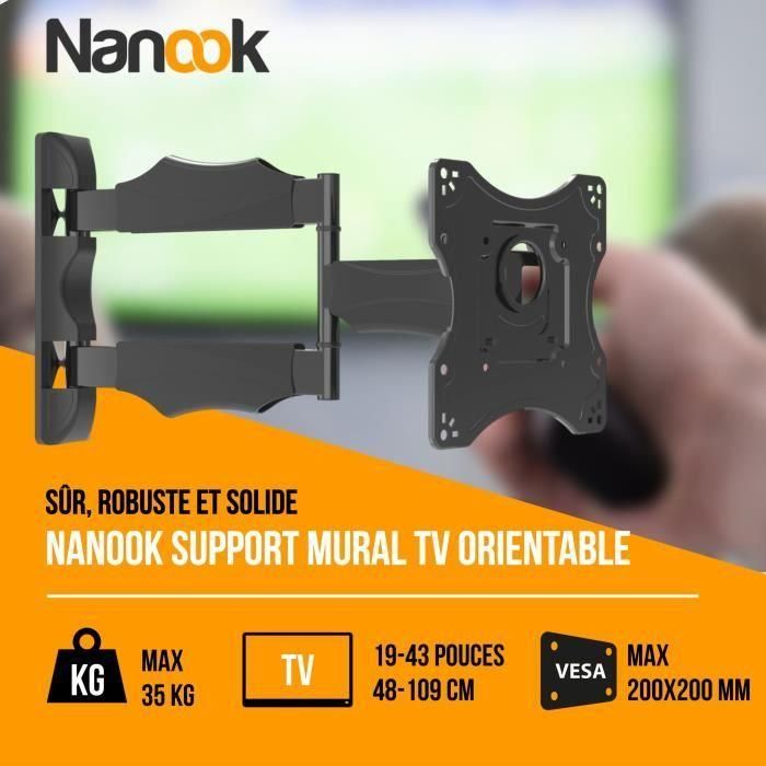 NANOOK Soporte de pared giratorio e inclinable para televisores de 19 a 43 pulgadas - Soporte de pared para televisores LCD, LED, QLED y OLED 1 NANOOK Soporte de pared giratorio e inclinable para televisores de 19 a 43 pulgadas - Soporte de pared para televisores LCD, LED, QLED y OLED 1