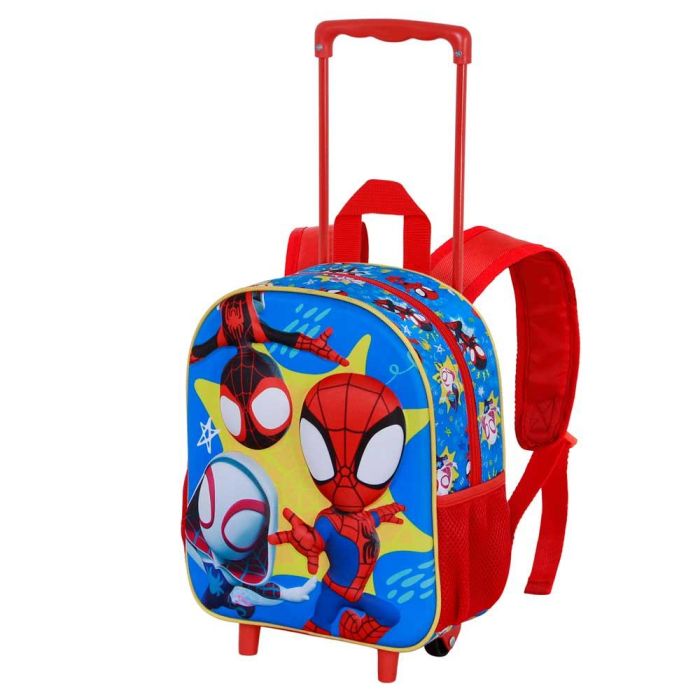 Marvel Spiderman Mochila Escolar Infantil con Ruedas y Relieve 3D Spiderman - Pequeña, Rojo, 7 Litros, 2 Bolsillos Laterales