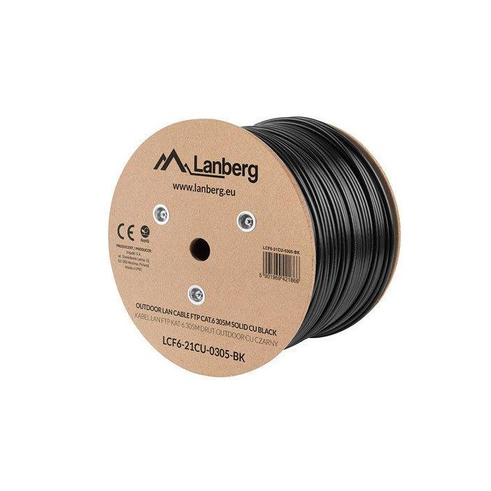 Lanberg Bobina Cable de Red Exterior Cat.6 FTP RJ45 305m Negro Cobre Puro AWG23 250Mhz