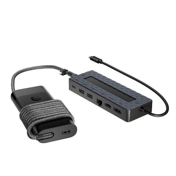 HP Hub USB-C Universal y Cargador para Portátil, Multipuerto con Doble Pantalla 4K, Carga Passthrough, Compatible con PCs USB-C 3