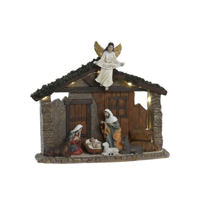DKD Home Decor Nacimiento Navidad Tradicional con LED de Resina Multicolor 8 x 17.5 x 21.5 cm