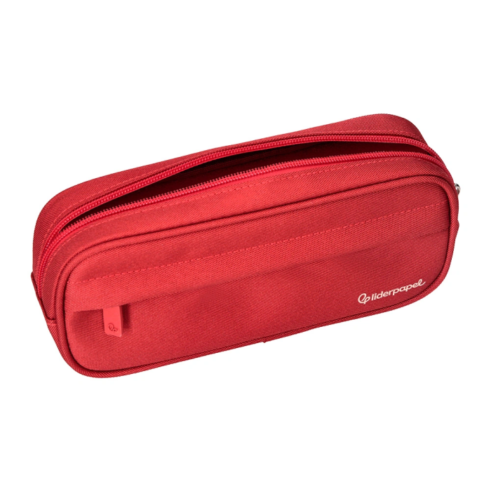 Liderpapel Estuche Portatodo Classic Ovalado con 2 Cremalleras y Bolsillo Delantero, Poliéster Resistente, 210x90mm, Rojo 7