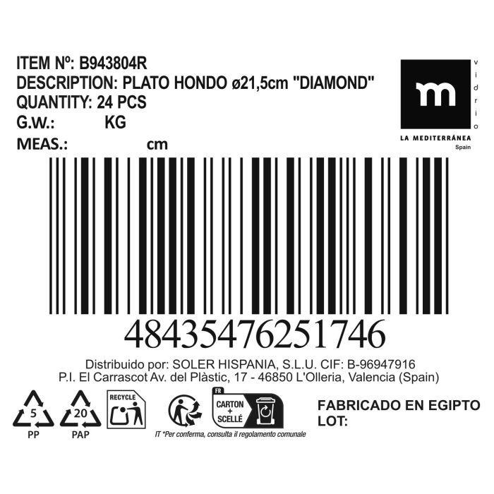Plato Hondo Diamond 21,5 cm - La Mediterranea (24 Unidades) 2 Plato Hondo Diamond 21,5 cm - La Mediterranea (24 Unidades) 2