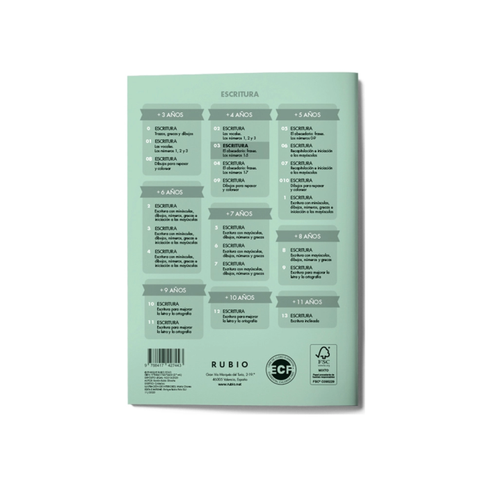 Rubio Cuaderno Caligrafía Nº 03 Desarrollo Destrezas Motrices Lenguaje Escrito Certificado FSC 15x213x155 mm 2