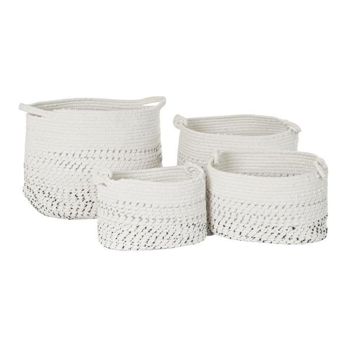 Cesta Boho DKD Home Decor Blanco Negro 36 x 33 x 36 cm Set de 4 2