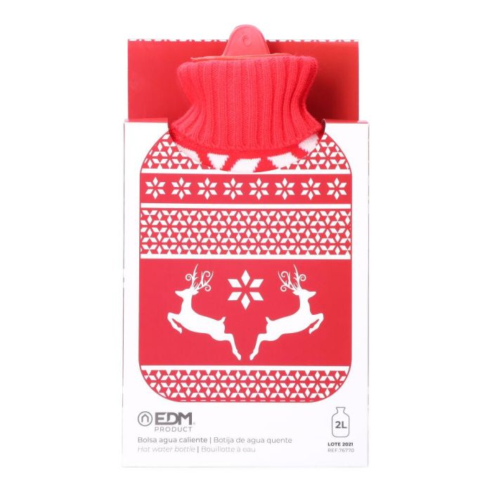 Edm Bolsa de agua caliente Renos nórdicos 2 l con funda de lana - Rojo / blanco 1