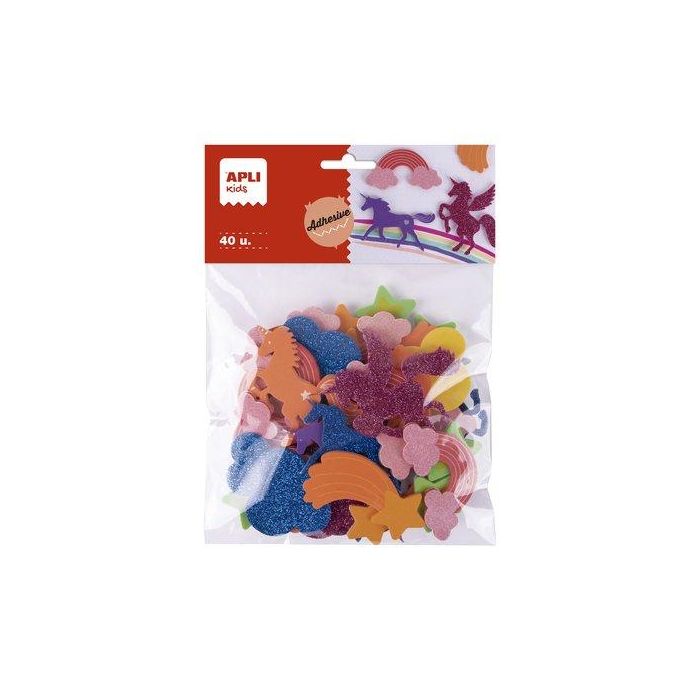 Apli Formas de Goma Eva Adhesivas Diseño Unicornios, Bolsa de 40, Surtidos, +4 Años