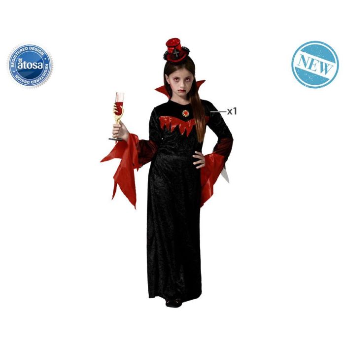 Disfraz de Vampiresa Negro con Sombrero y Vestido de Poliéster para Niña de 5 a 6 Años, ideal para Halloween y Fiestas Temáticas Disfraz de Vampiresa Negro con Sombrero y Vestido de Poliéster para Niña de 5 a 6 Años, ideal para Halloween y Fiestas Temáticas
