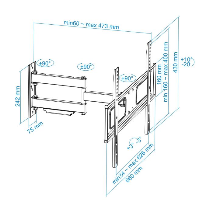TooQ LP6070TN-B Soporte de Pared Orientable/Inclinable para TV 37-70" hasta 50kg VESA 200x200-600x400 Negro Compatible Curvas 9 TooQ LP6070TN-B Soporte de Pared Orientable/Inclinable para TV 37-70" hasta 50kg VESA 200x200-600x400 Negro Compatible Curvas 9