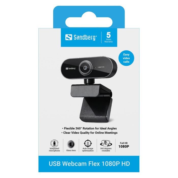 Sandberg Webcam USB Flex 1080P HD con Micrófono Integrado y Calidad Full HD 4