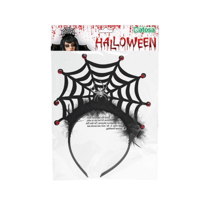 Diadema Halloween Telaraña Negra con Detalles Rojos Brillantes y Araña en el Centro 1