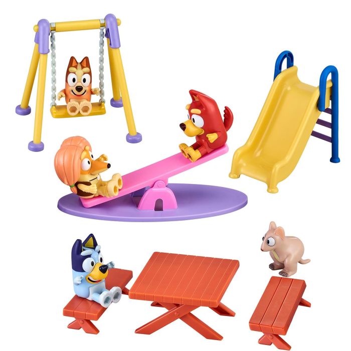 MOOSE 17136 Playset Bluey con 5 Figuras, Accesorios de Parque: Columpio, Tobogán, Balancín y Mesa Picnic - Edad +3 años 3