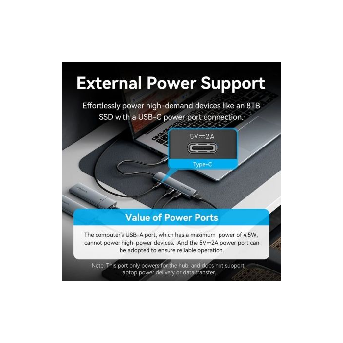 Hub USB Tipo-C 3.0 Vention TGZHB/ 3xUSB/ 1xUSB Tipo-C PD/ Gris 3