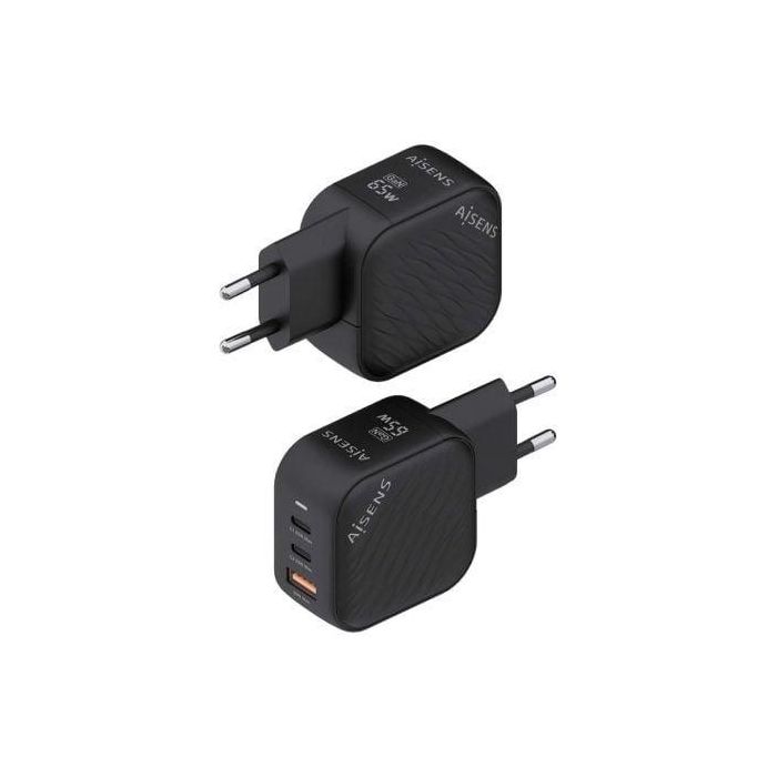 AISENS - CARGADOR GaN 65W, 2xUSB-C PD3.0 QC4.0, 1xUSB-A QC3.0, NEGRO 2