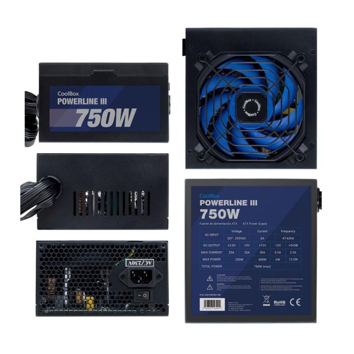 COOLBOX Fuente de Alimentación 750W Powerline3 COO-FAPW3-750 85+ ATX PFC Activo 6 SATA 12CM 2