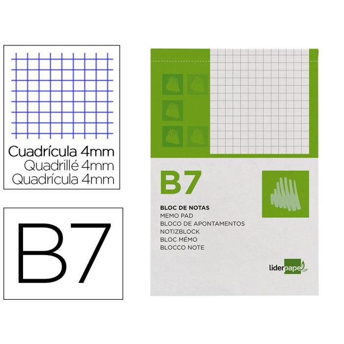 Bloc Notas Liderpapel Cuadro 4 mm B7 80 Hojas 60 gr-M2 Perforado 10 unidades