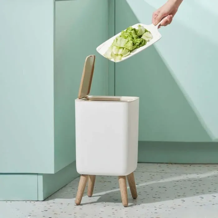 Kitchen Move Papelera de Baño MALMO SQUARE 10L Madera de Diseño Independiente con Pedal 4