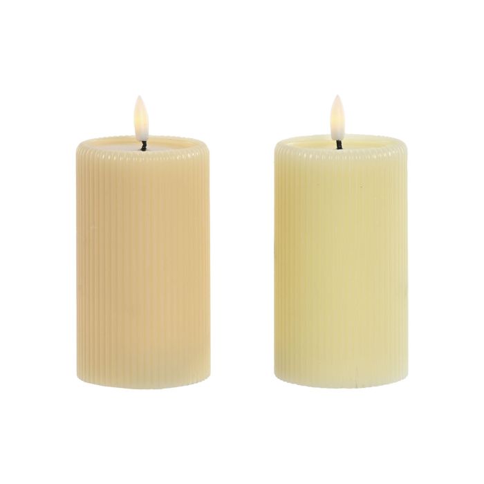 DKD Home Decor Vela Decorativa LED de Cera Estilo Scandi Beige Blanco 7.5x7.5x16cm (Juego 6 Unidades, 190gr/ud)