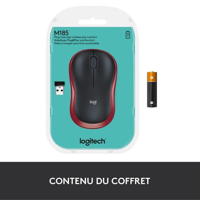 Logitech M185 Ratón Inalámbrico RF Plug-and-Play Rojo con Nano Receptor USB, Ergonómico, Fiable, Batería 1 Año 14