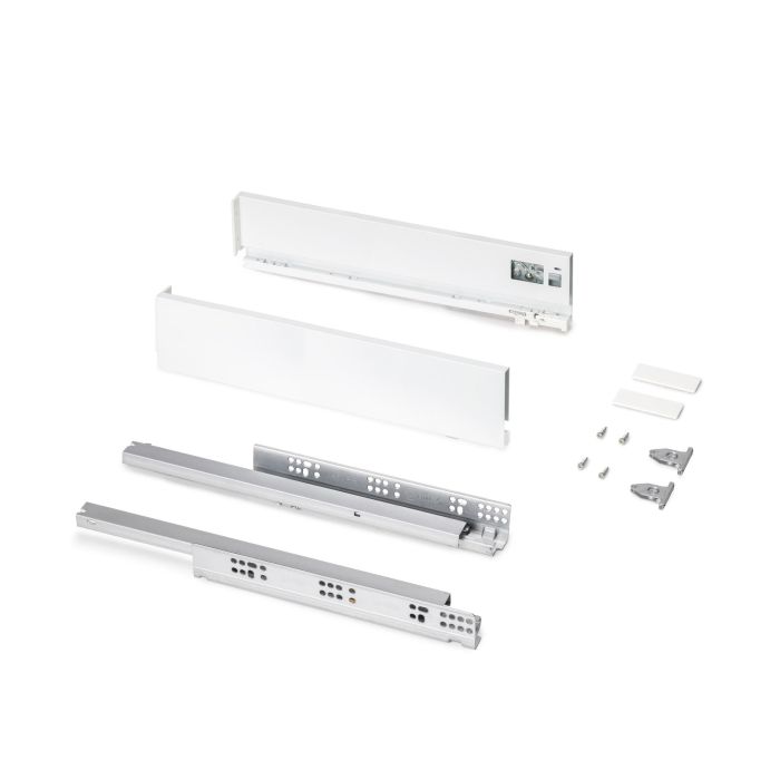 Emuca Cajón exterior Protone 30kg con guías de extracción total y cierre suave, Altura 93mm, profundidad 450mm, Acero, Pintado blanco 0 Emuca Cajón exterior Protone 30kg con guías de extracción total y cierre suave, Altura 93mm, profundidad 450mm, Acero, Pintado blanco 0