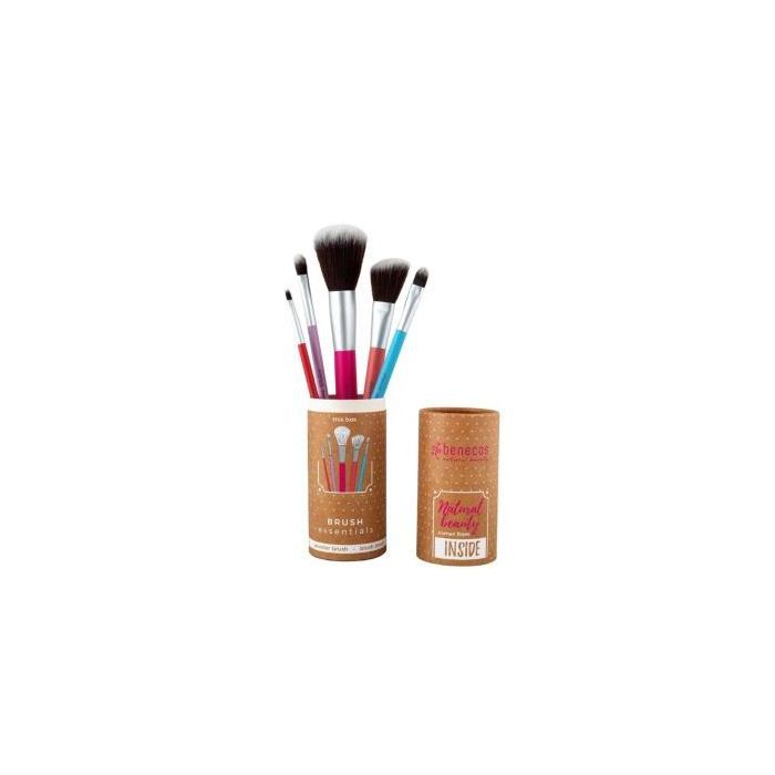 Benecos Set Pinceles Veganos Colour Edition: 5 Brochas para Polvos, Rubor, Difuminar, Sombras y Labios
