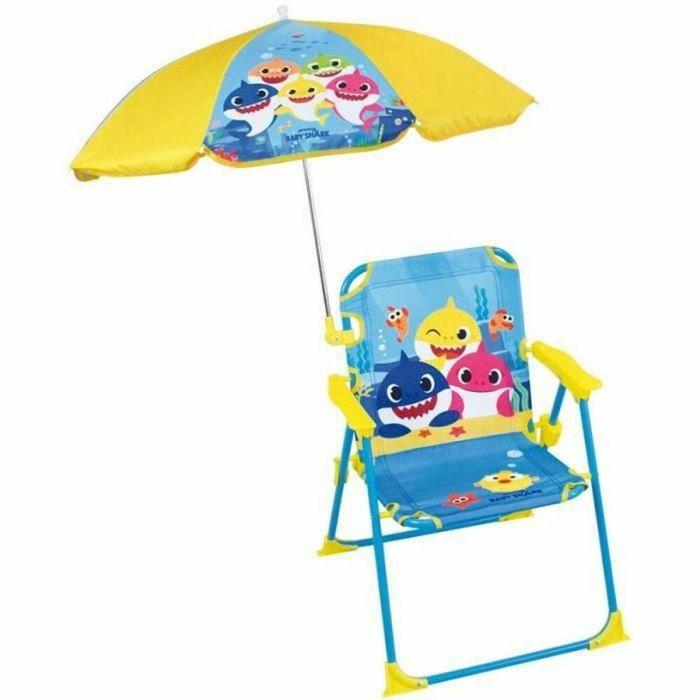 FUN HOUSE Baby Shark Silla de camping plegable con sombrilla - H.38.5 x W.38.5 x D.37.5 cm + sombrilla ø 65 cm - Para niños