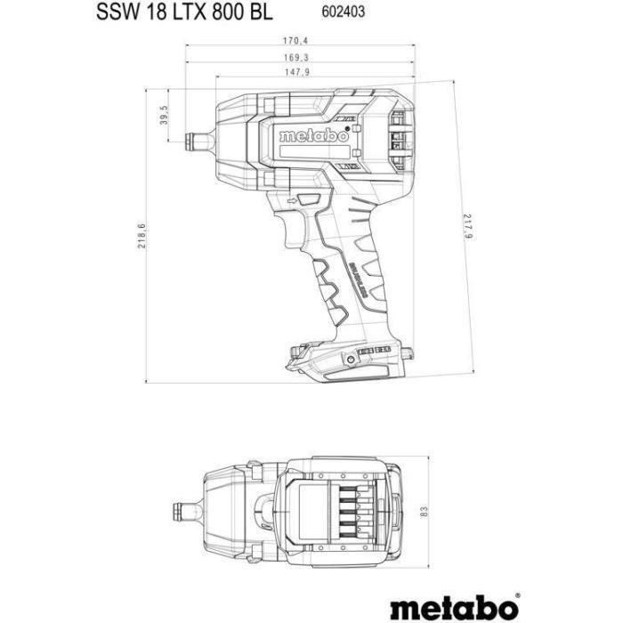 Atornillador de impacto a batería - METABO - SSW 18 LTX 800 BL - 18 V - MetaBOX 145 L 5 Atornillador de impacto a batería - METABO - SSW 18 LTX 800 BL - 18 V - MetaBOX 145 L 5