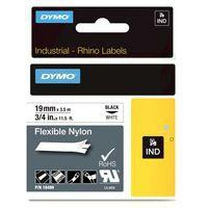 Cinta Laminada para Rotuladoras Rhino Dymo ID1-19 19 x 3,5 mm Negro Blanco Autoadhesivas (5 Unidades) 1