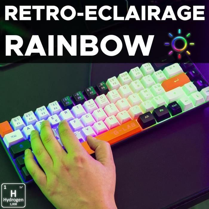 Teclado Gaming - THE G-LAB - KEYZ-HYDRO-BKWO/FR - 60% Membrana 3 colores Negro + Blanco + Naranja 3