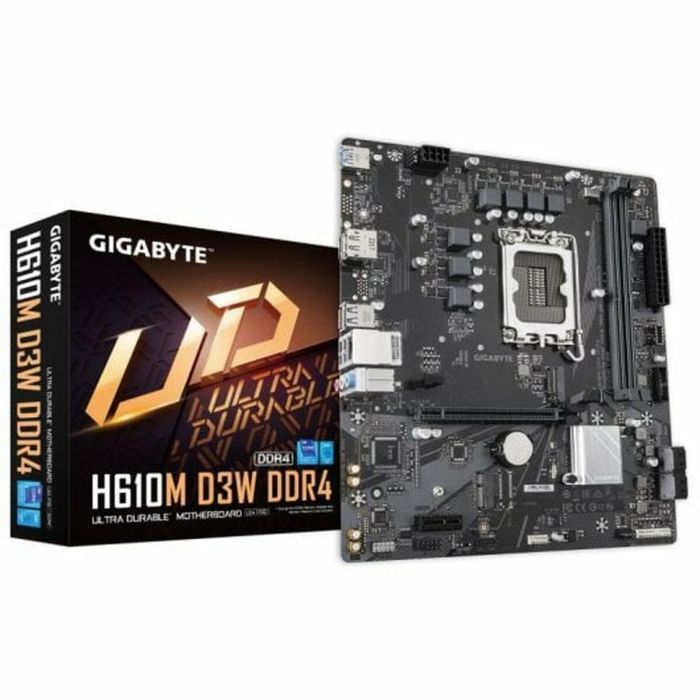 GIGABYTE H610M D3W DDR4 Placa base - Compatible con procesadores Intel Core de 14ª generación, VRM de 5+1+1 fases, hasta 3200 MHz DDR4, 1xPCIe 3.0 M.2, LAN 1 GbE, USB 3.2 Gen 1